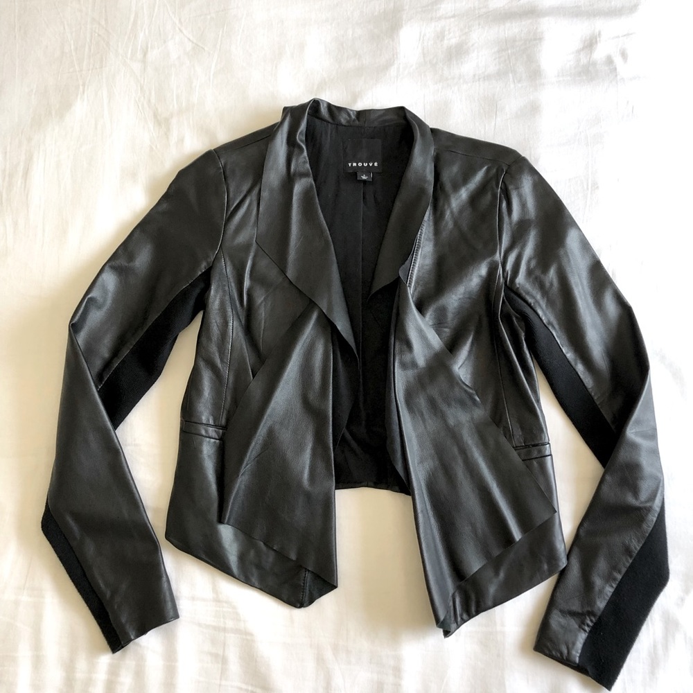 Trouve Draped Leather Jacket